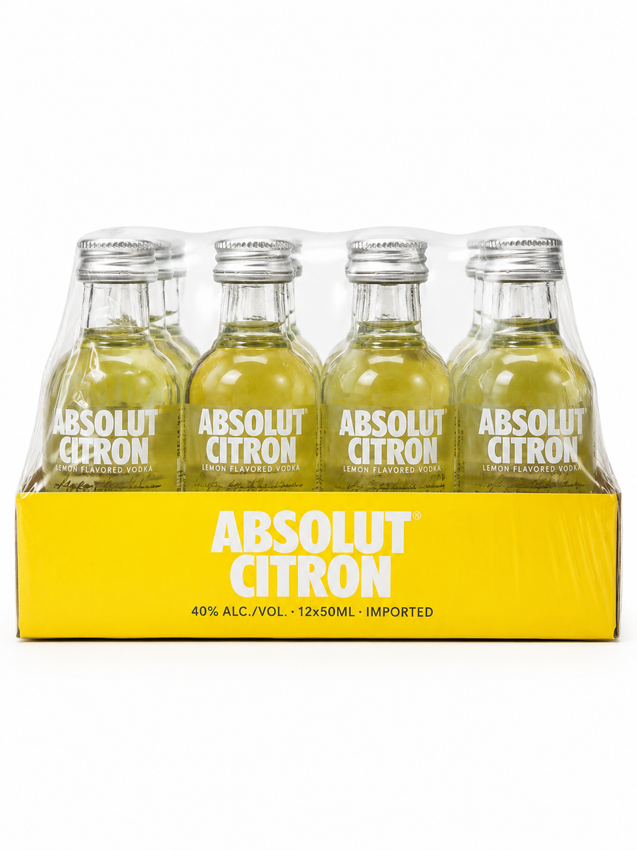 Absolut Citron Lemon Vodka 50ml Minis 12-Pack | 40% ABV | Imported