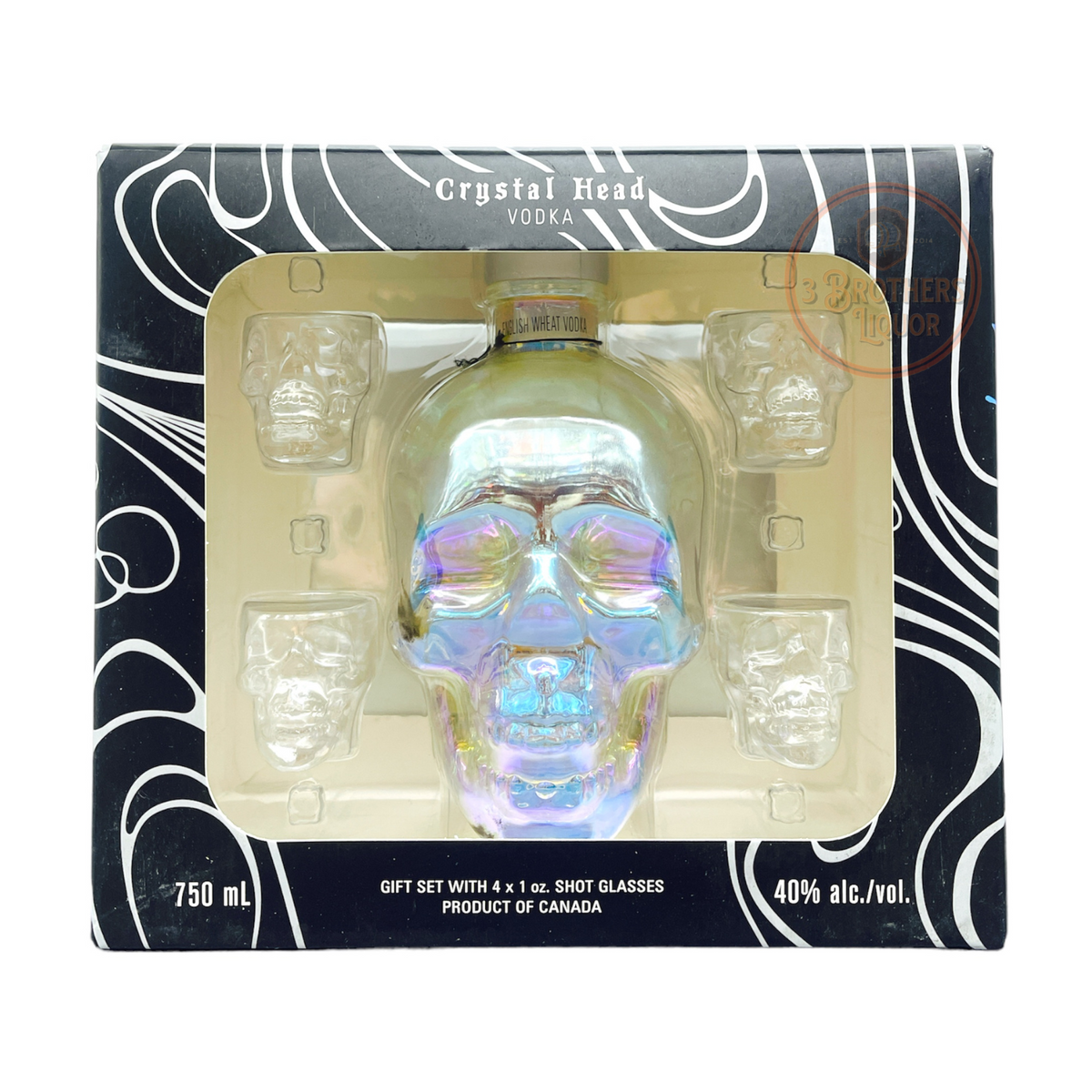 Crystal Head Aurora Edition Vodka Gift Set W/ 4 Shot Glasses