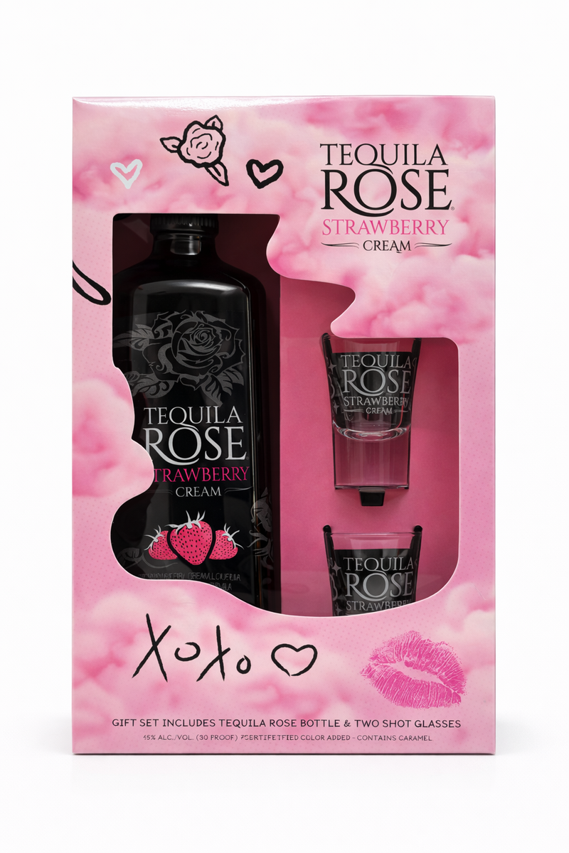 Tequila Rose Strawberry Cream Liqueur Gift Set W/ 2 Shot Glasses