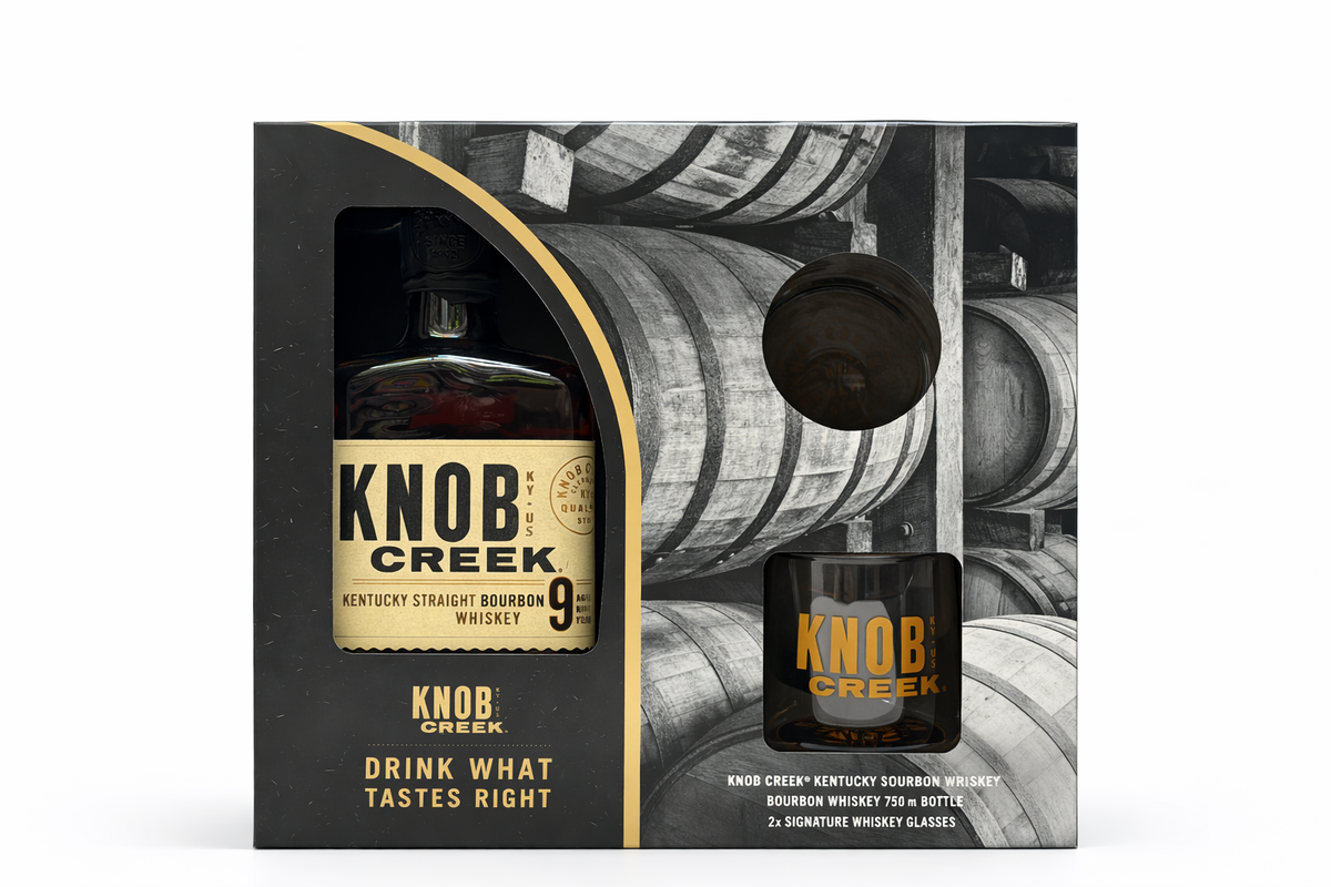 Knob Creek Aged 9 Years Bourbon Whiskey Gift Set W/ 2 Whiskey Glasses –  3brothersliquor