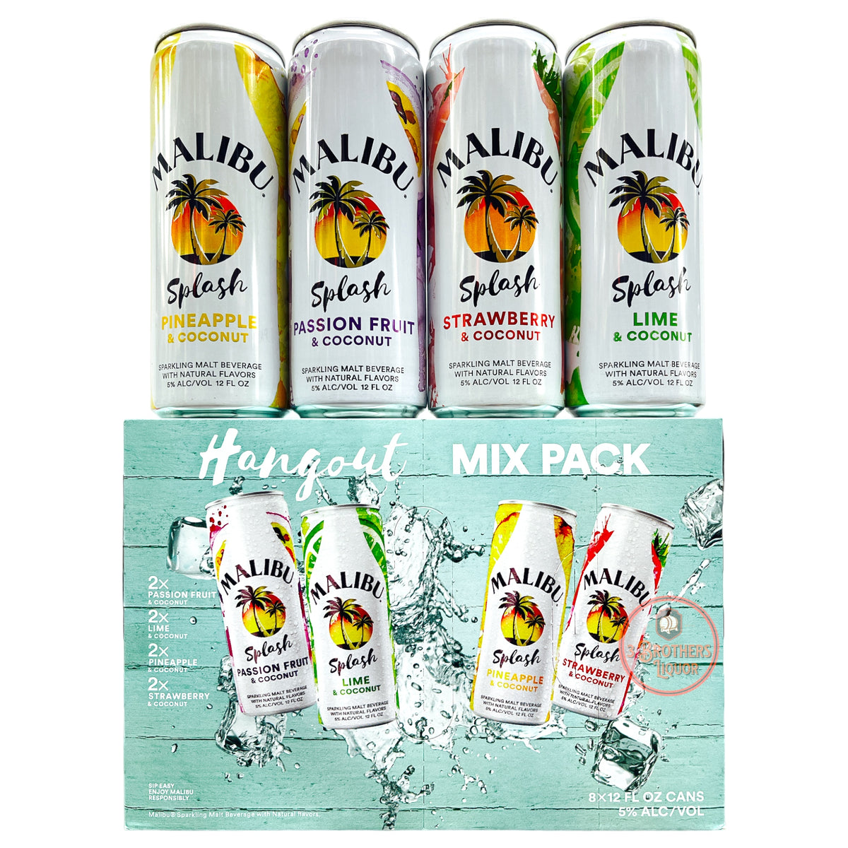 Malibu Splash Hangout Rum Cocktails Natural Flavours 8Pk Variety