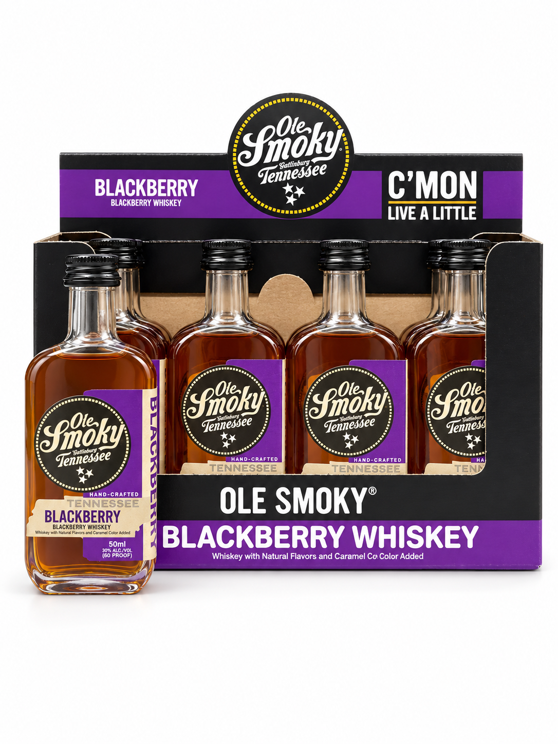 Ole Smoky Blackberry Whiskey mini-bottle display pack, 50ml bottles