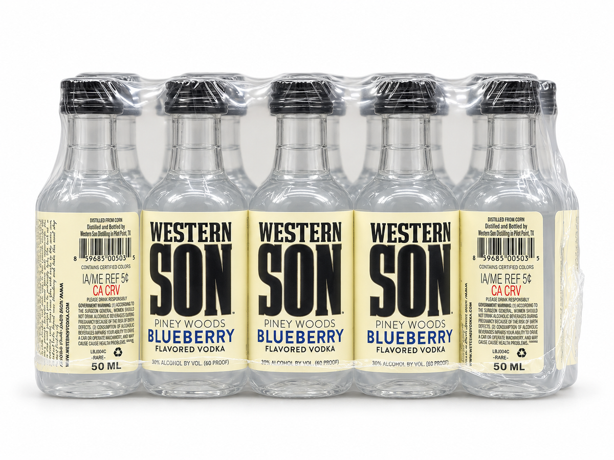 Western Son Piney Woods Blueberry flavored vodka 50ml mini bottle 10-pack