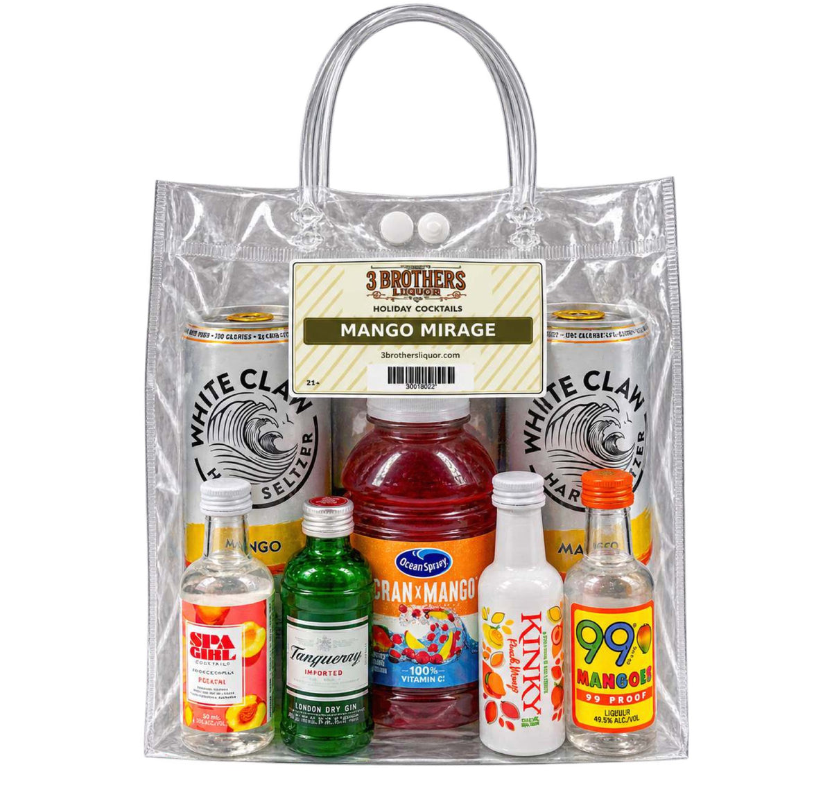 Mango Mirage cocktail bag with ingredients inside the bag