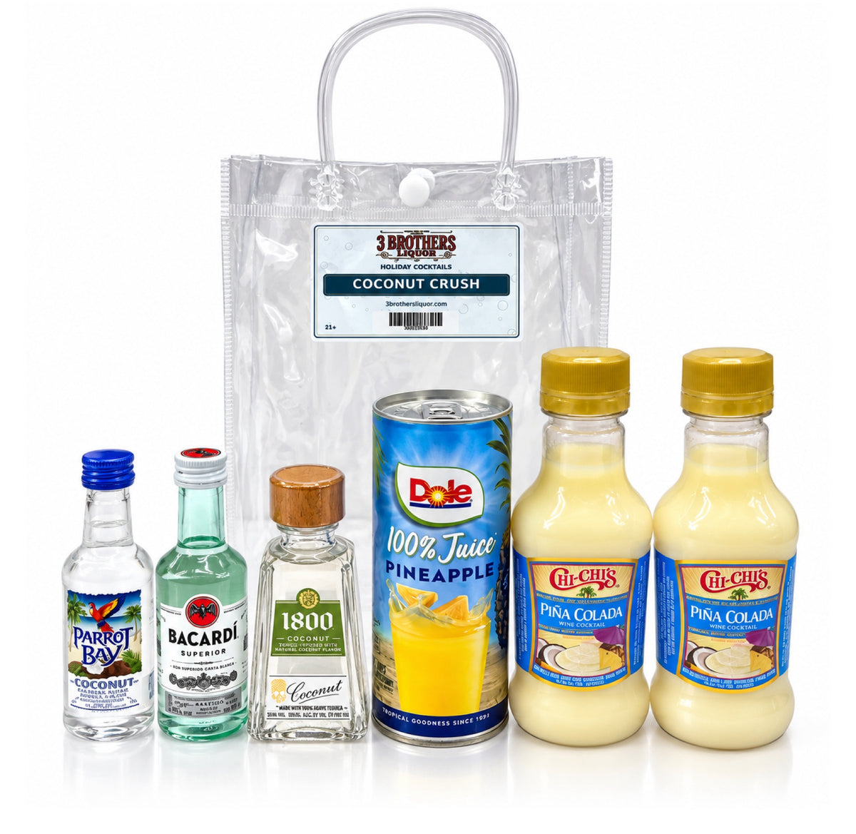 Coconut Crush cocktail bag with ingredients outside the bag