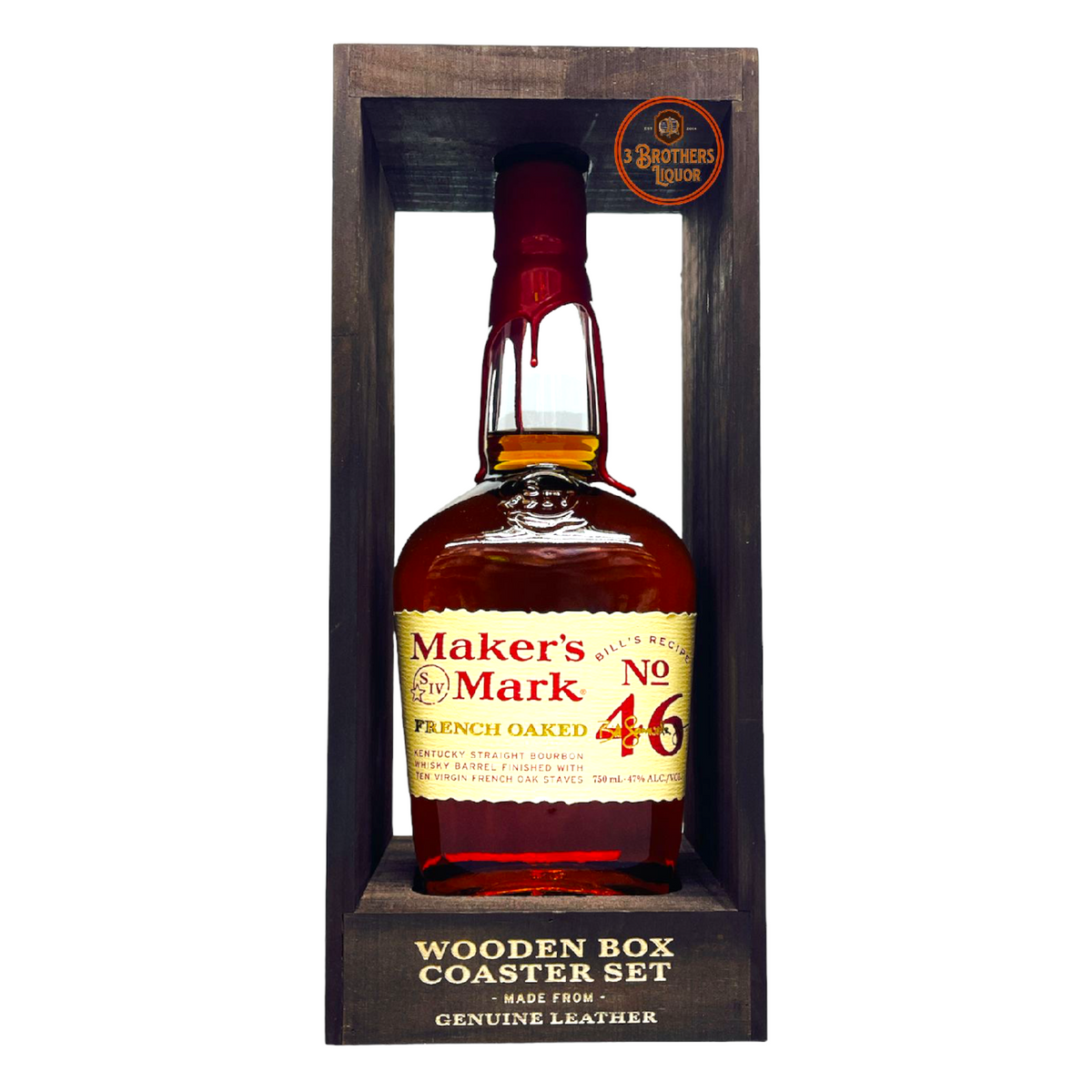 Maker's Mark No. 46 French Oaked Whiskey Wooden Box W/ Coaster Set