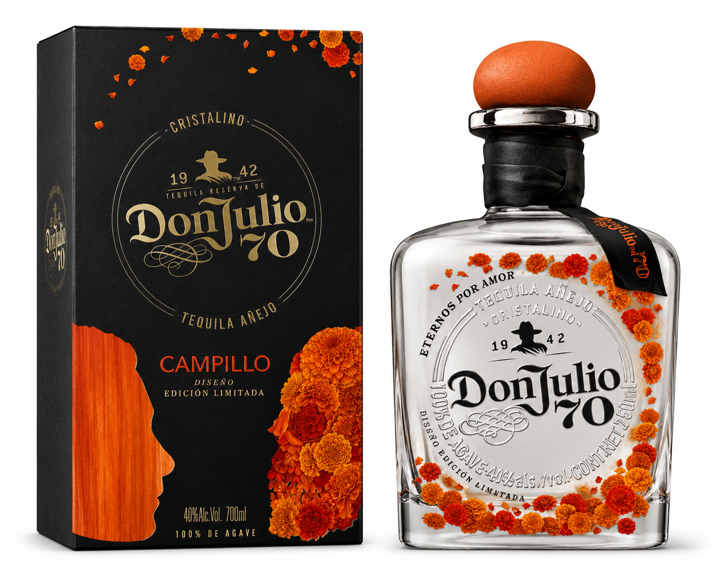 Don Julio 70 Cristalino Añejo Día de los Muertos 2026 Limited Edition — Campillo Design bottle and box
