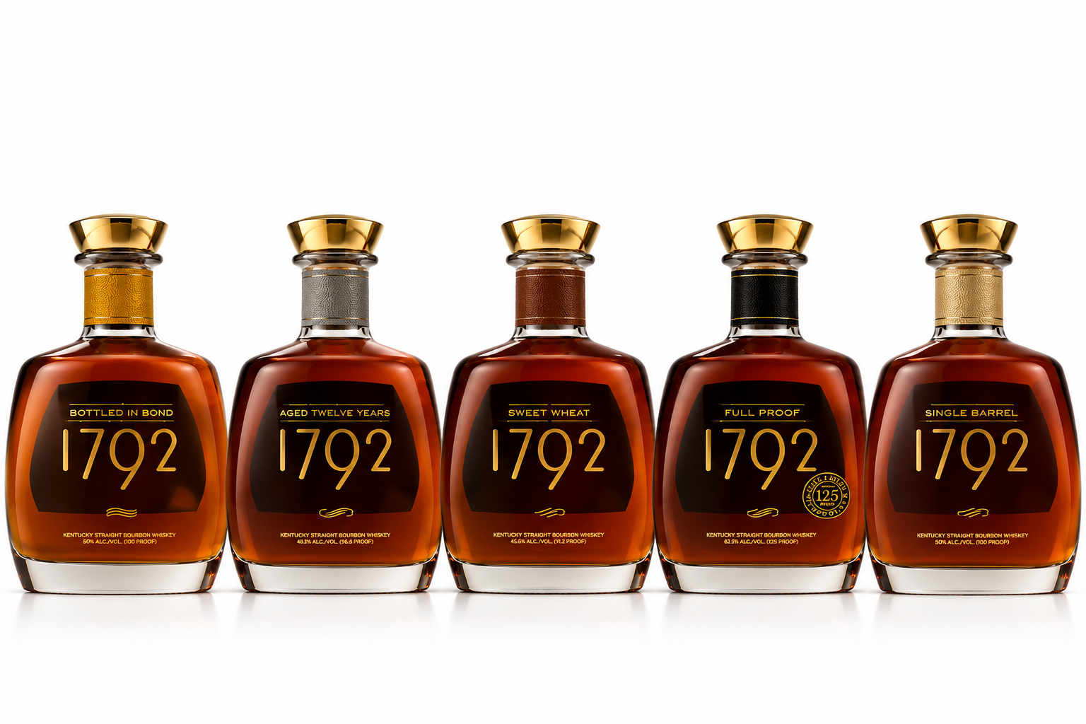 1792 Bourbon 5 Bottle Bundle — Bottled in Bond, Aged 12 Years, Sweet Wheat, Full Proof, Single Barrel