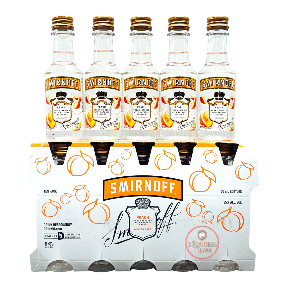 Smirnoff Peach Flavored Vodka Mini Shots (10 Of 50ML) 3brothersliquor