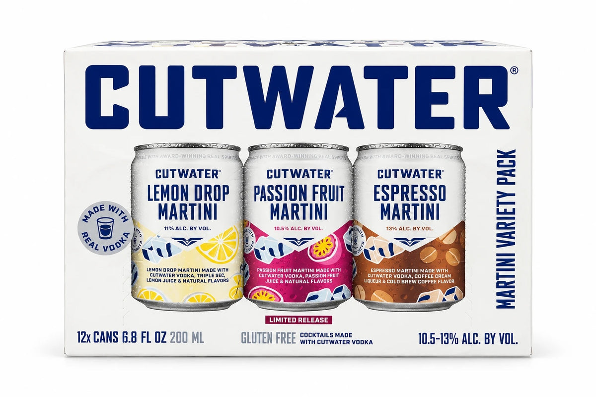 Cutwater Martini Variety Pack 12-pack box with Lemon Drop, Passion Fruit and Espresso Martini cans