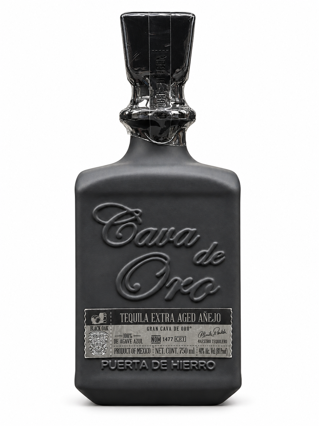 Cava de Oro Black Oak Extra Aged Añejo tequila matte-black 750ml bottle