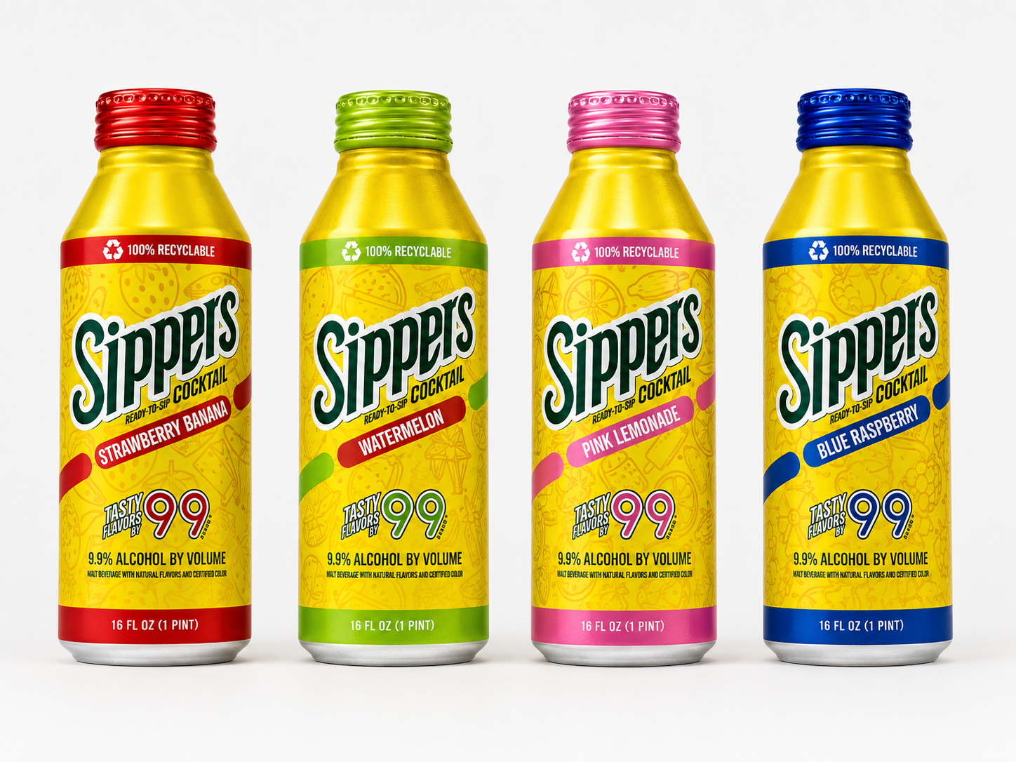 Sippers Cocktail Variety Pack by 99 Brands 4-Pack — Strawberry Banana, Watermelon, Pink Lemonade, Blue Raspberry 16 FL OZ