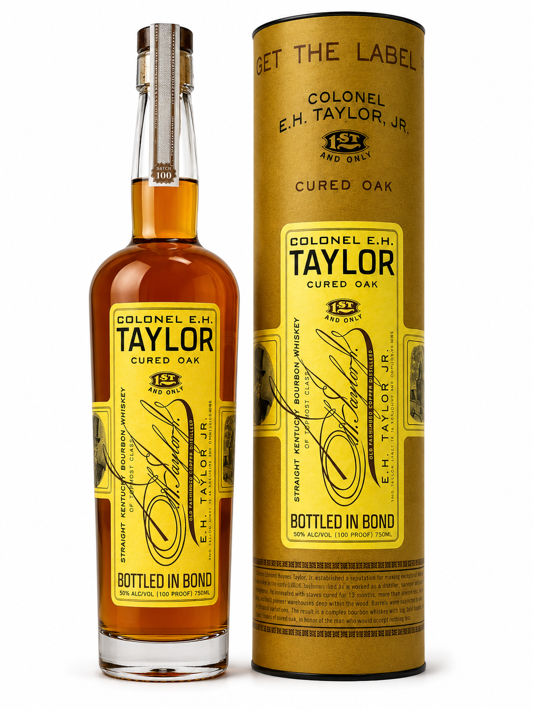 Colonel E.H. Taylor Cured Oak Straight Kentucky Bourbon Whiskey Bottled in Bond 100 Proof 750mL with gold gift tube