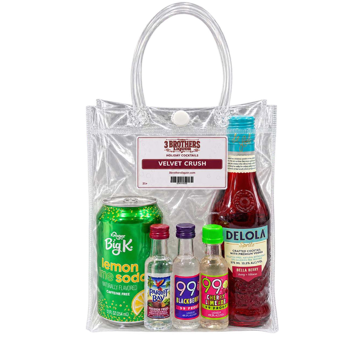 Velvet Crush cocktail bag with ingredients inside the bag