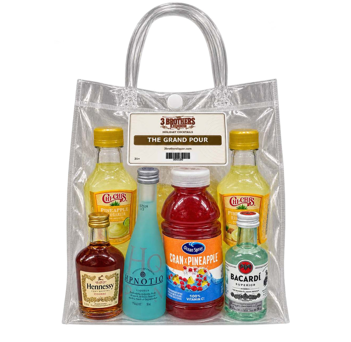 The Grand Pour cocktail bag with ingredients inside the bag