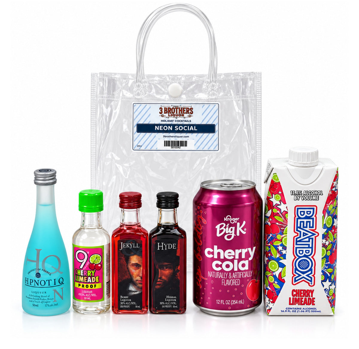 Neon Social cocktail bag with ingredients outside the bag