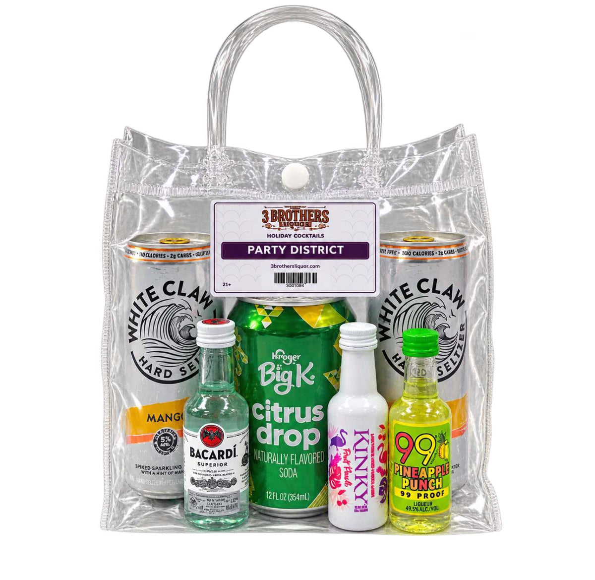 Party District cocktail bag with ingredients inside the bag