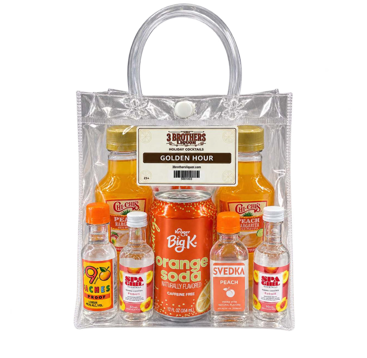 Golden Hour cocktail bag with ingredients inside the bag
