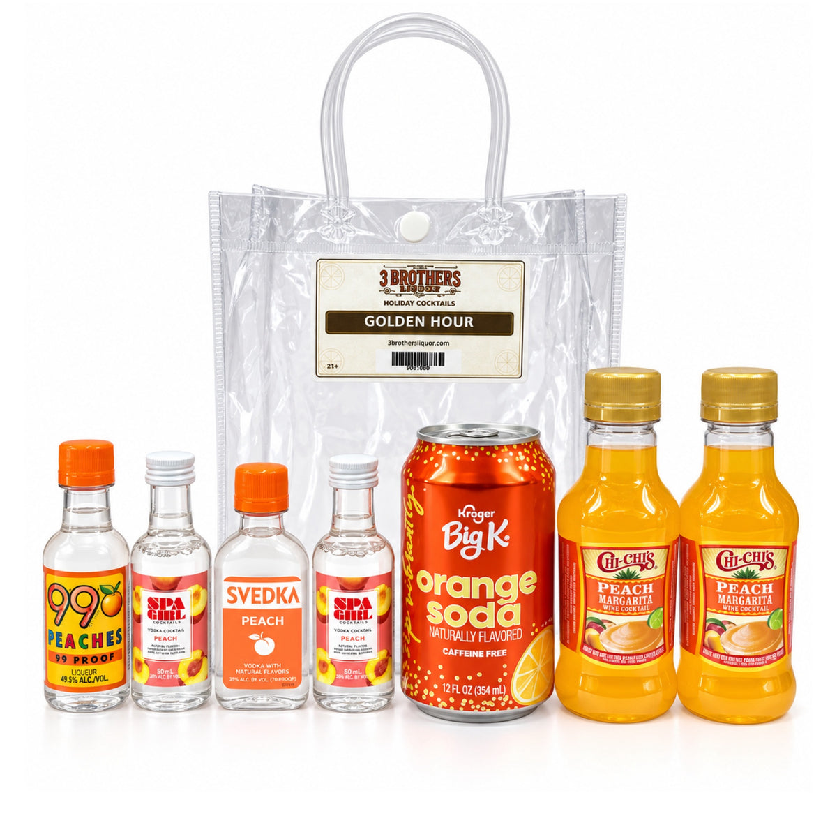 Golden Hour cocktail bag with ingredients outside the bag