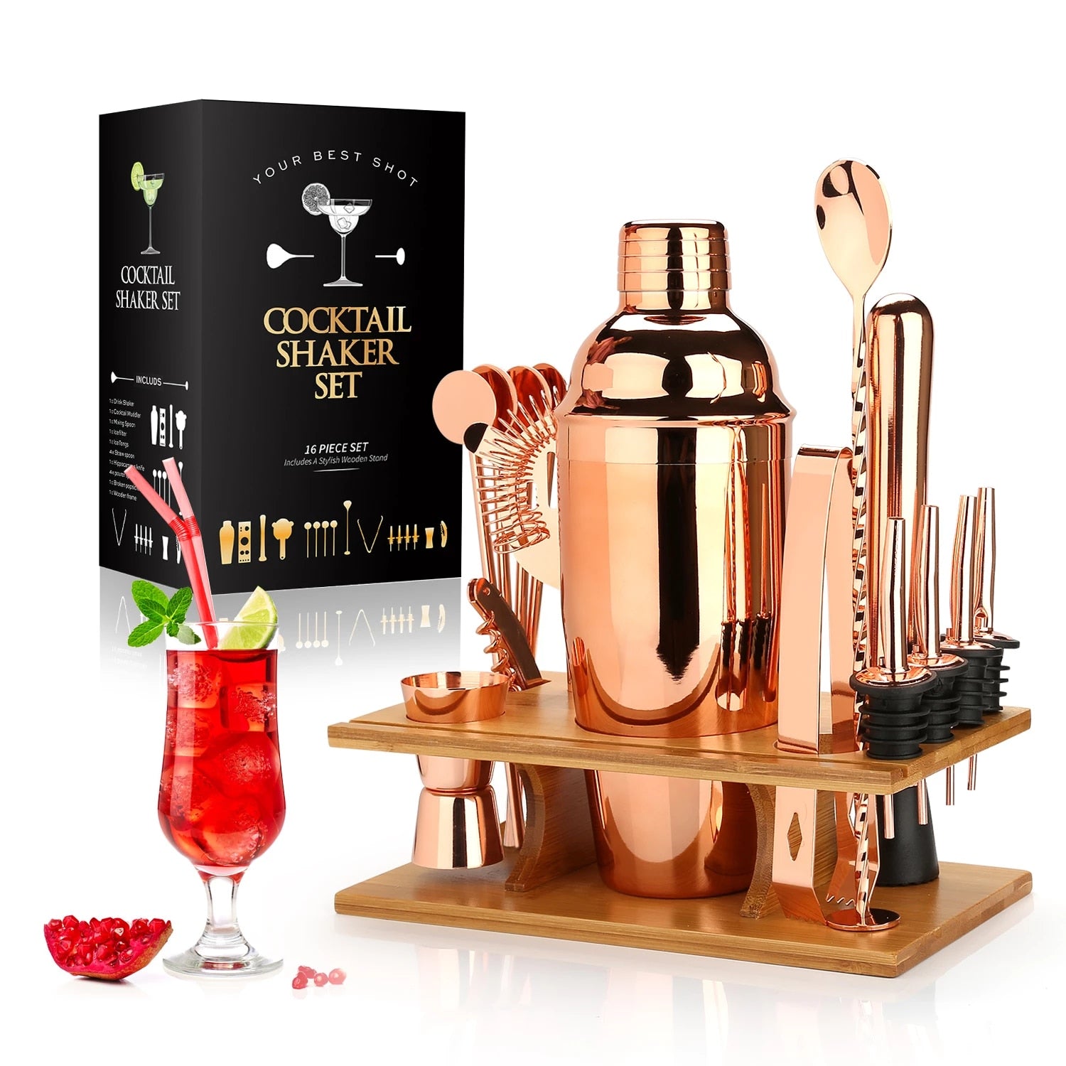 Cocktail Bartender Shaker Making Set Kit (Rose Gold Edition)