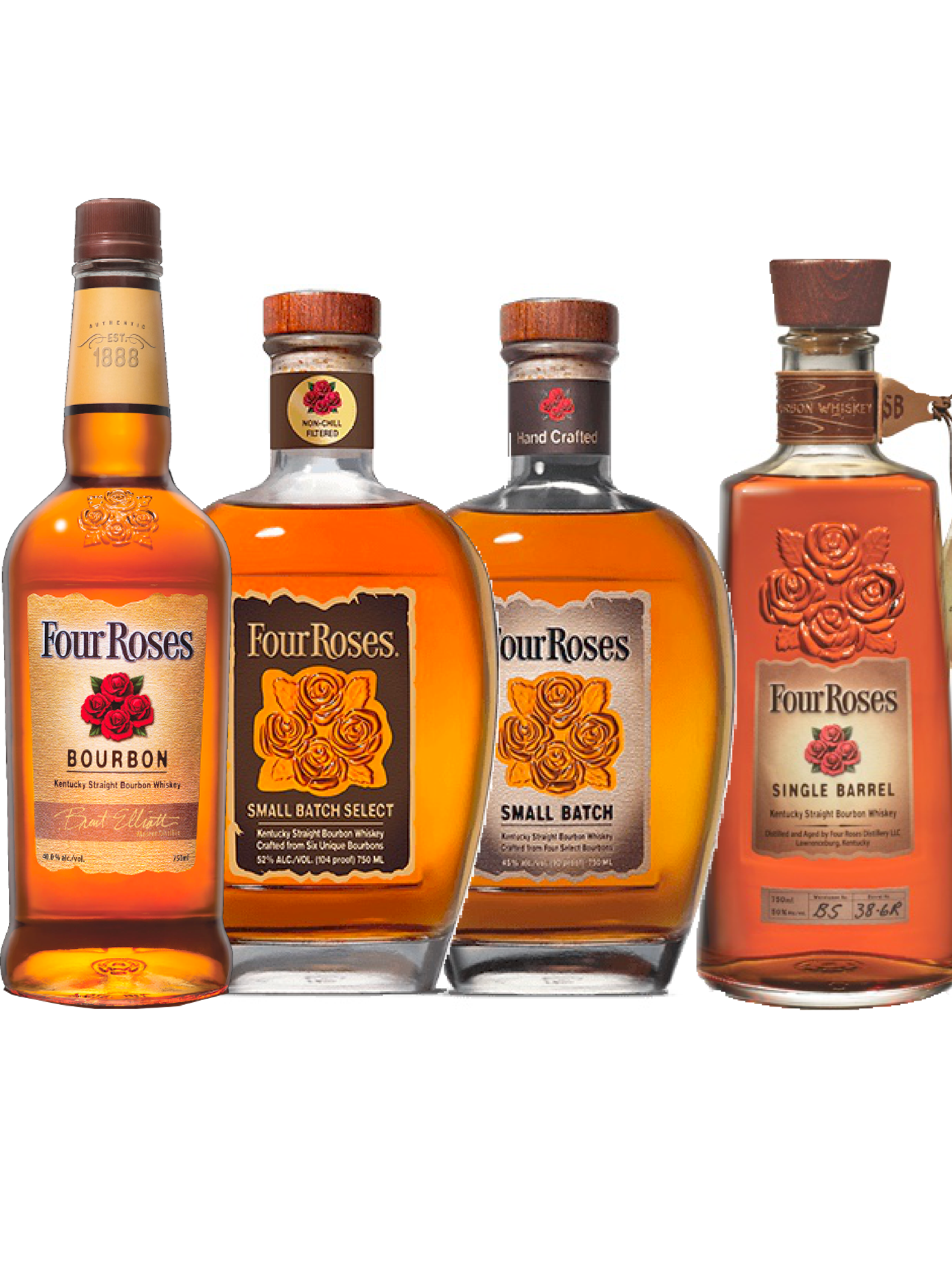 Four Roses Bourbon Whiskey Combo (Bourbon, Small Batch, Small Batch Select,  Single Barrel)
